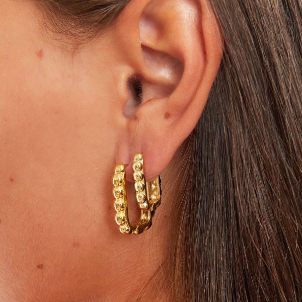 Bubble Rectangle Earrings Big - Gold