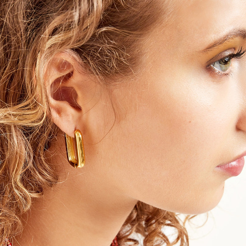 Smooth Rectangle Earrings Big - Gold