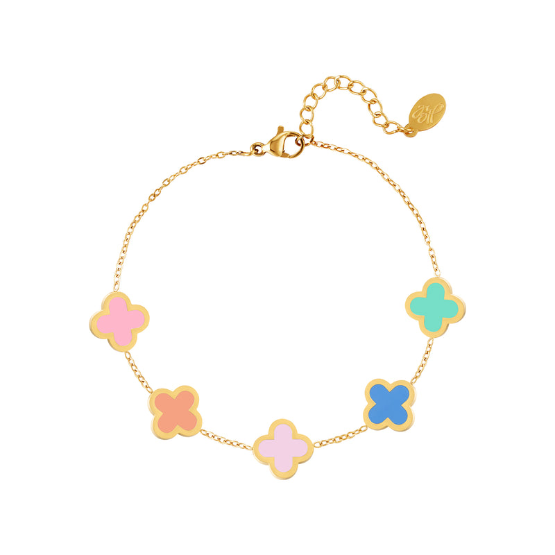 Multicolor Clovers Bracelet - Gold