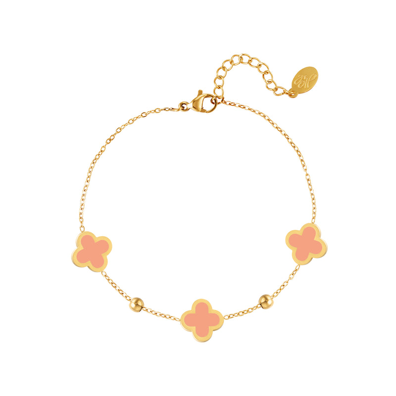 Pink Clovers Bracelet - Gold